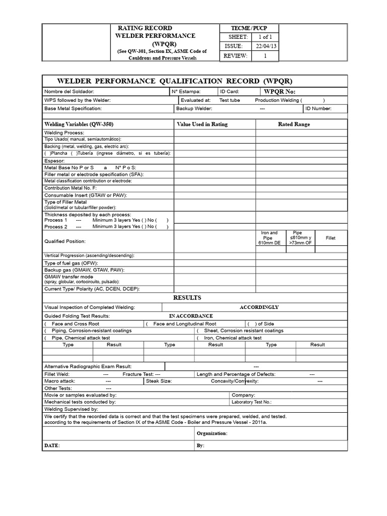 Welder Performance Qualification Record | PDF | Welding | Construction