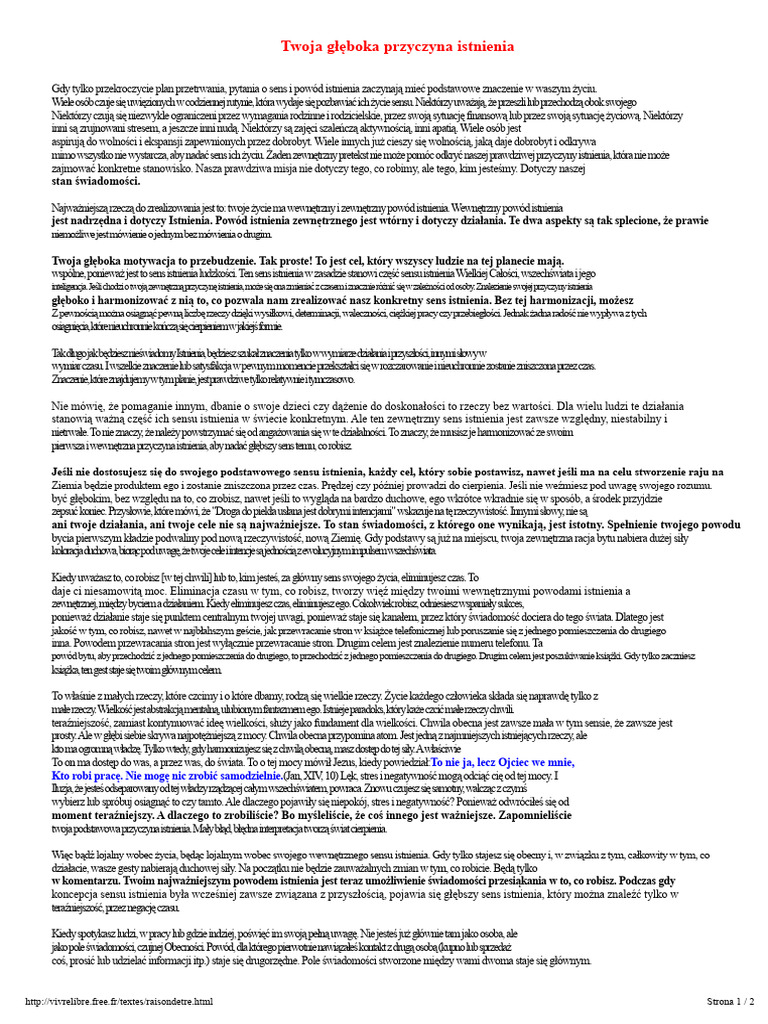 Twoja Głęboka Racja Bytu, Autorstwa Eckharta Tolle'a | PDF