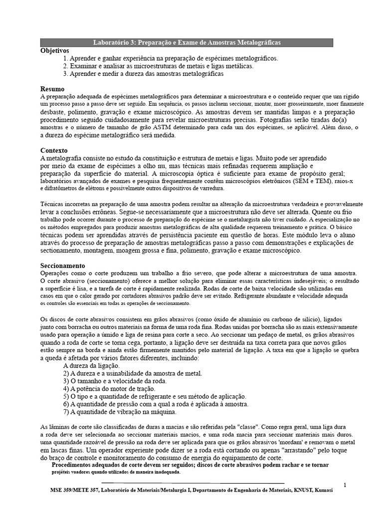 Preparação de Amostras Metalográficas | PDF | Dureza | Ciência de Materiais