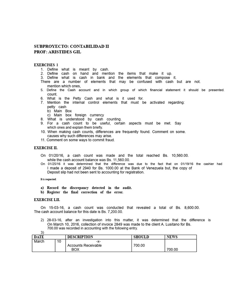 Cash Management and Accounting Exercises | PDF | Cash | Business