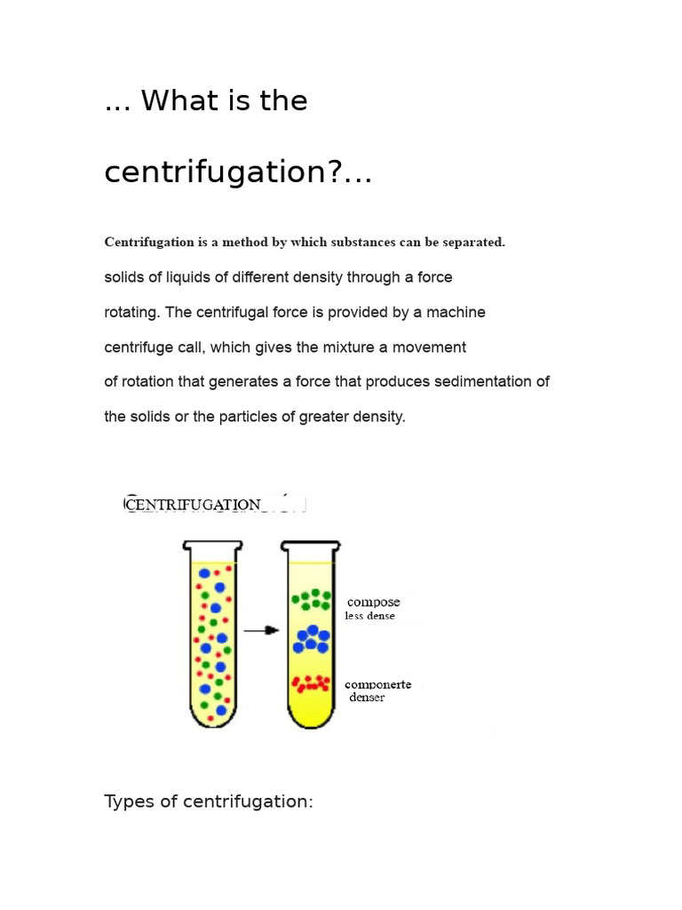 Types and Methods of Centrifugation | PDF | Distillation | Centrifugation