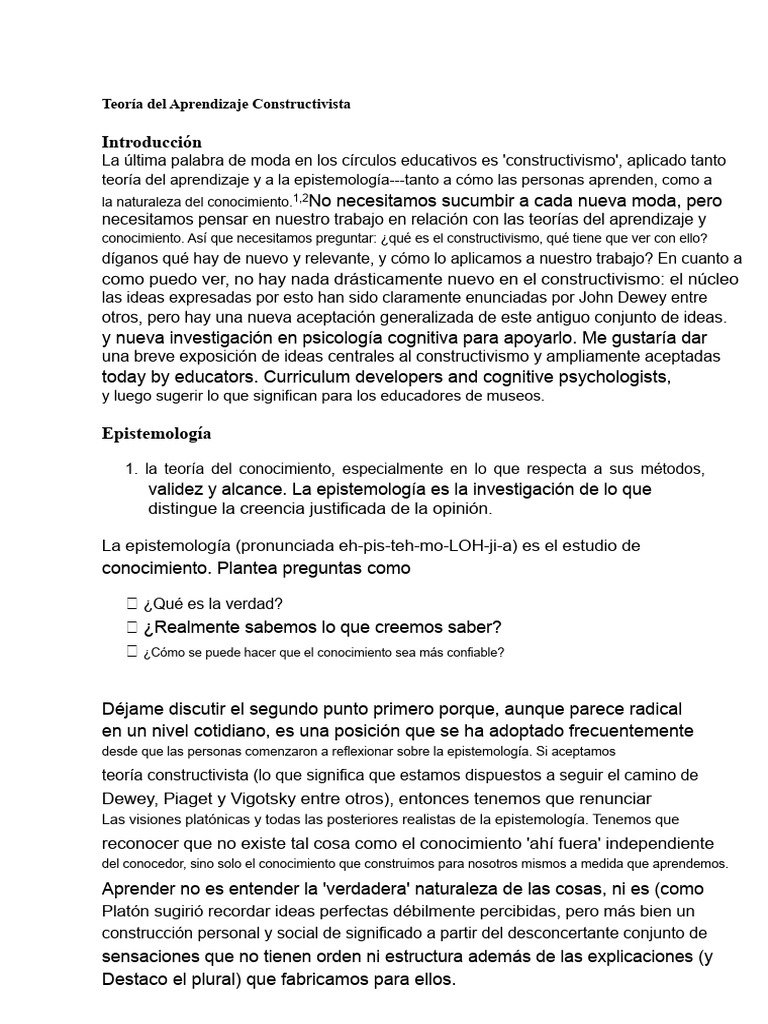 Teoría del Aprendizaje Constructivista (Ness) | PDF | Aprendizaje ...