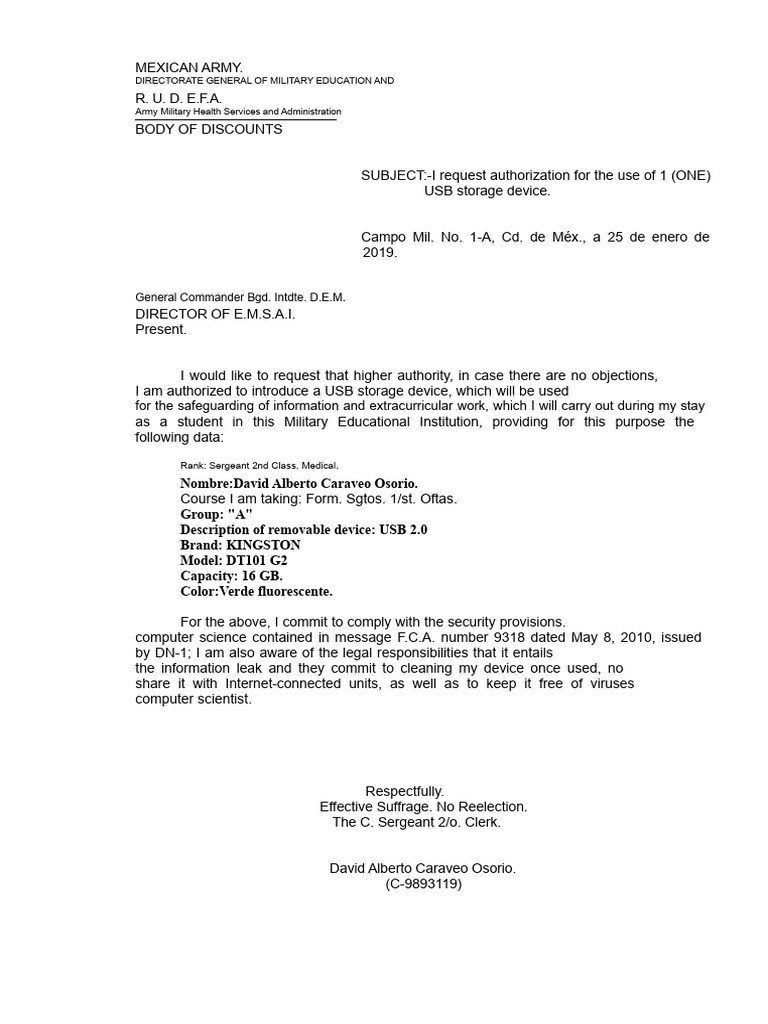 USB Request for Military Education Use | PDF