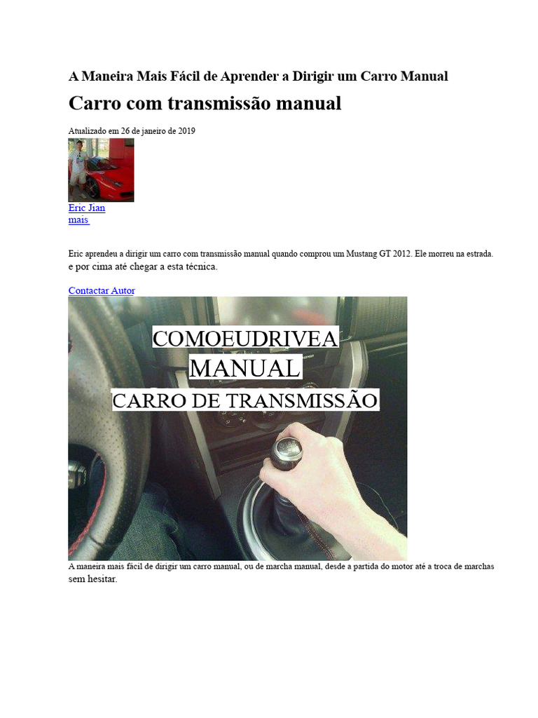 Como Aprender a Dirigir Manualmente | PDF | Câmbio manual | Carro