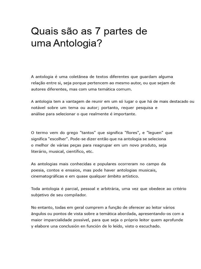 Quais São As 7 Partes de Uma Antologia | PDF | Autor | Livros