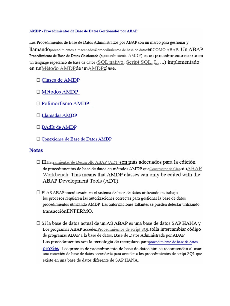 Procedimientos AMDP en ABAP: Guía Completa | PDF | Bases de datos | SQL