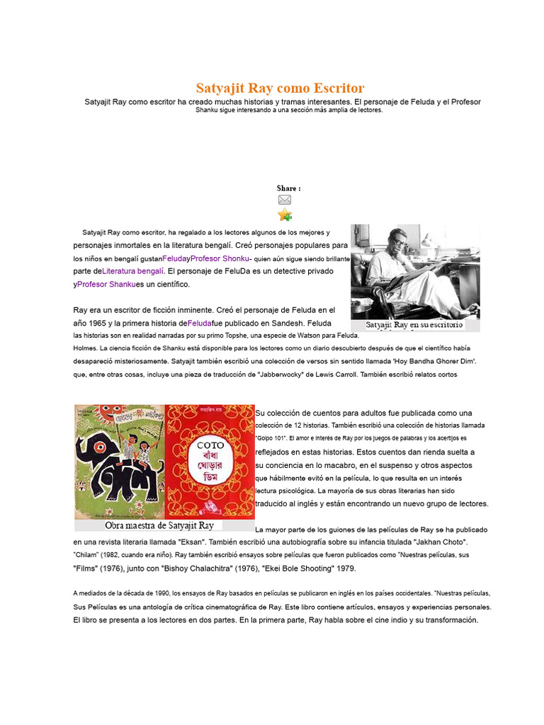 Satyajit Ray: Maestro de la Literatura Bengalí | PDF | Escritores | Cuentos