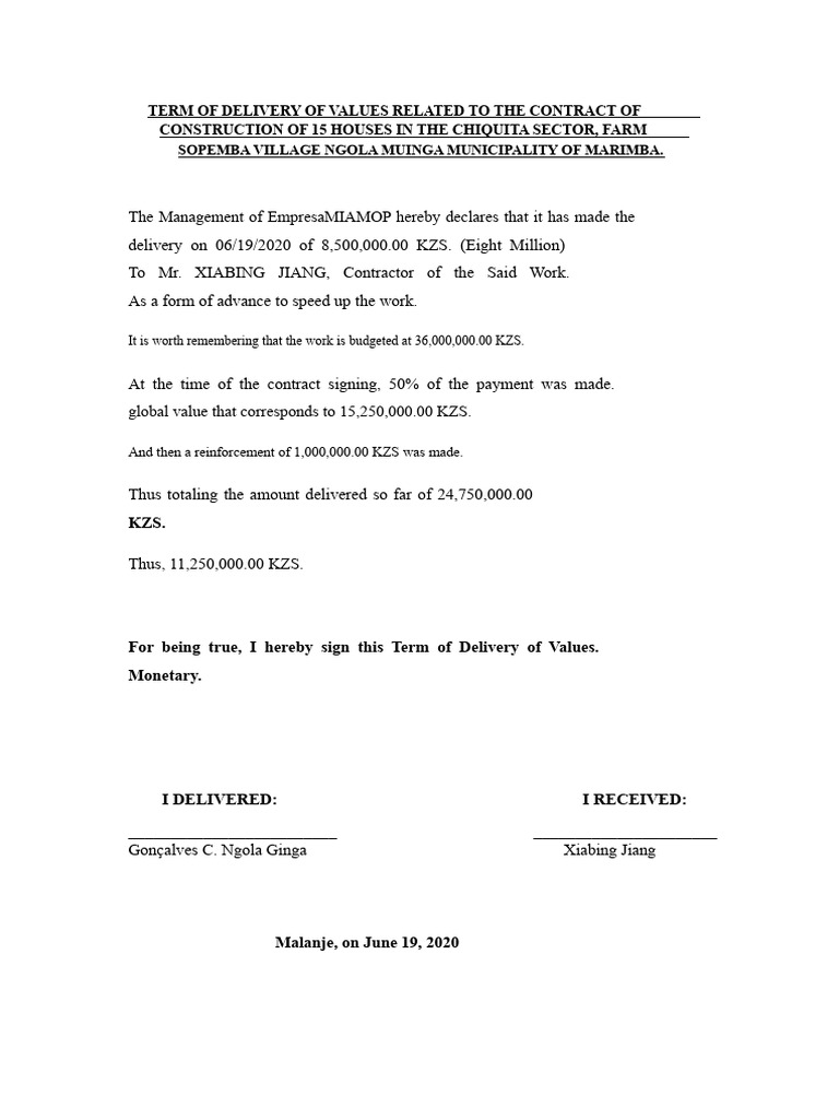 Terms of Delivery of Values | PDF