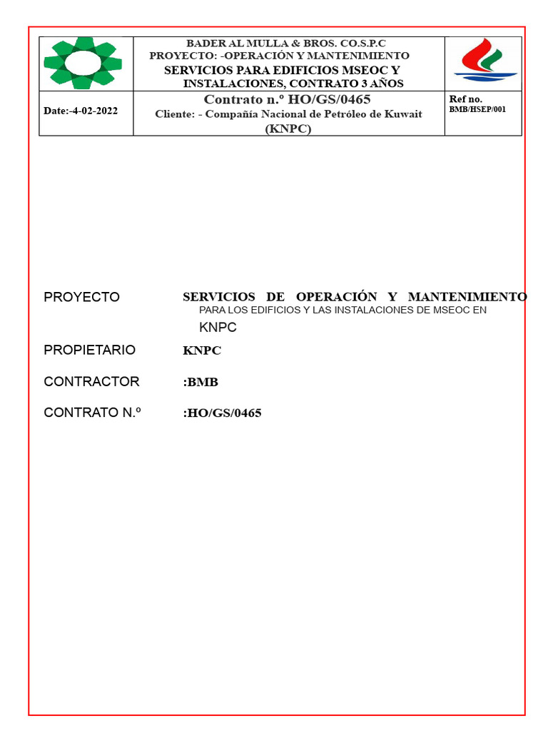 Plan Bmb-Hse para Knpc-2022 | PDF | Andamio | Riesgo