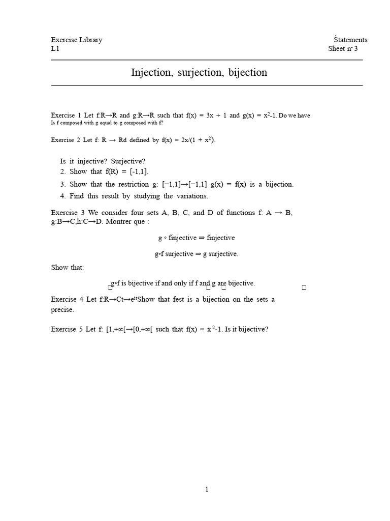 Functions: Injection, Surjection, Bijection | PDF | Function ...
