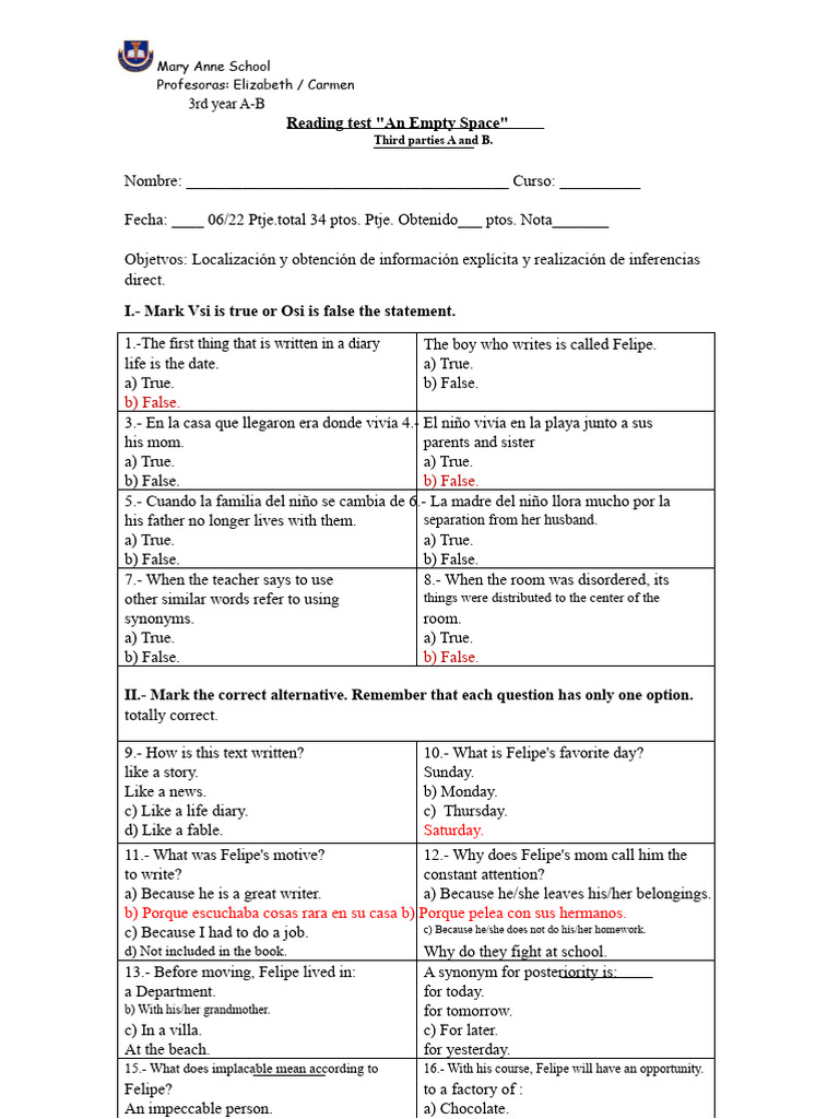 Reading Comprehension A Blank Space Third | PDF