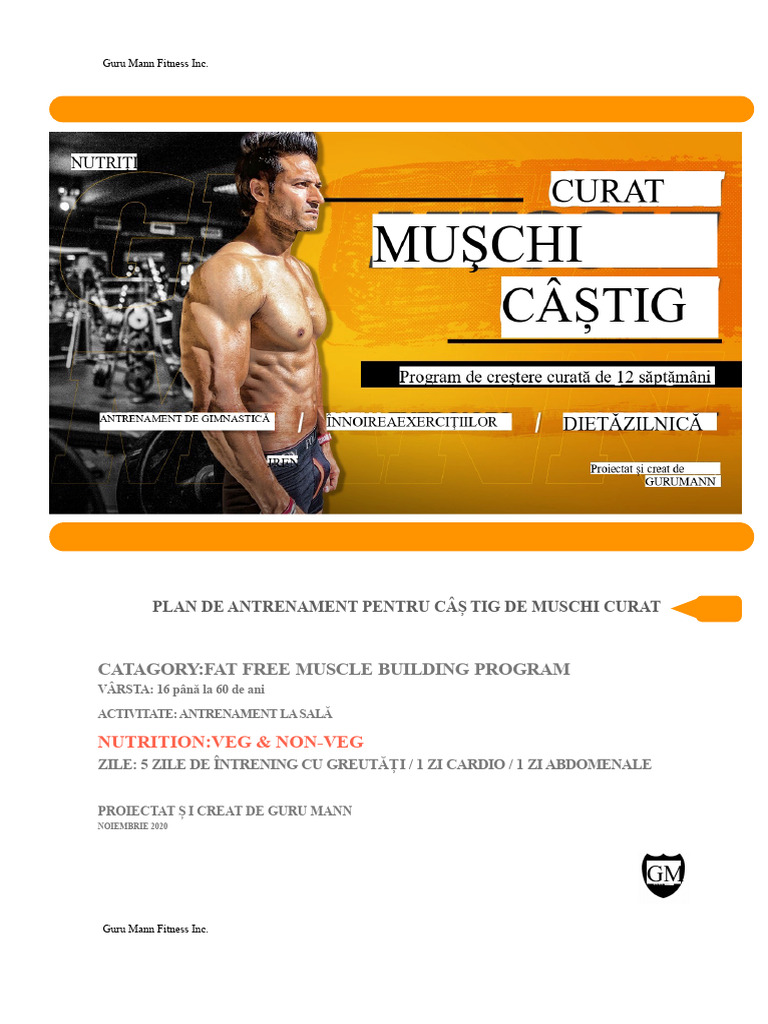 PLAN DE ANTRENAMENT PENTRU CRESTEREA MUSCULATURII CLEAN MUSCLE GAIN de ...