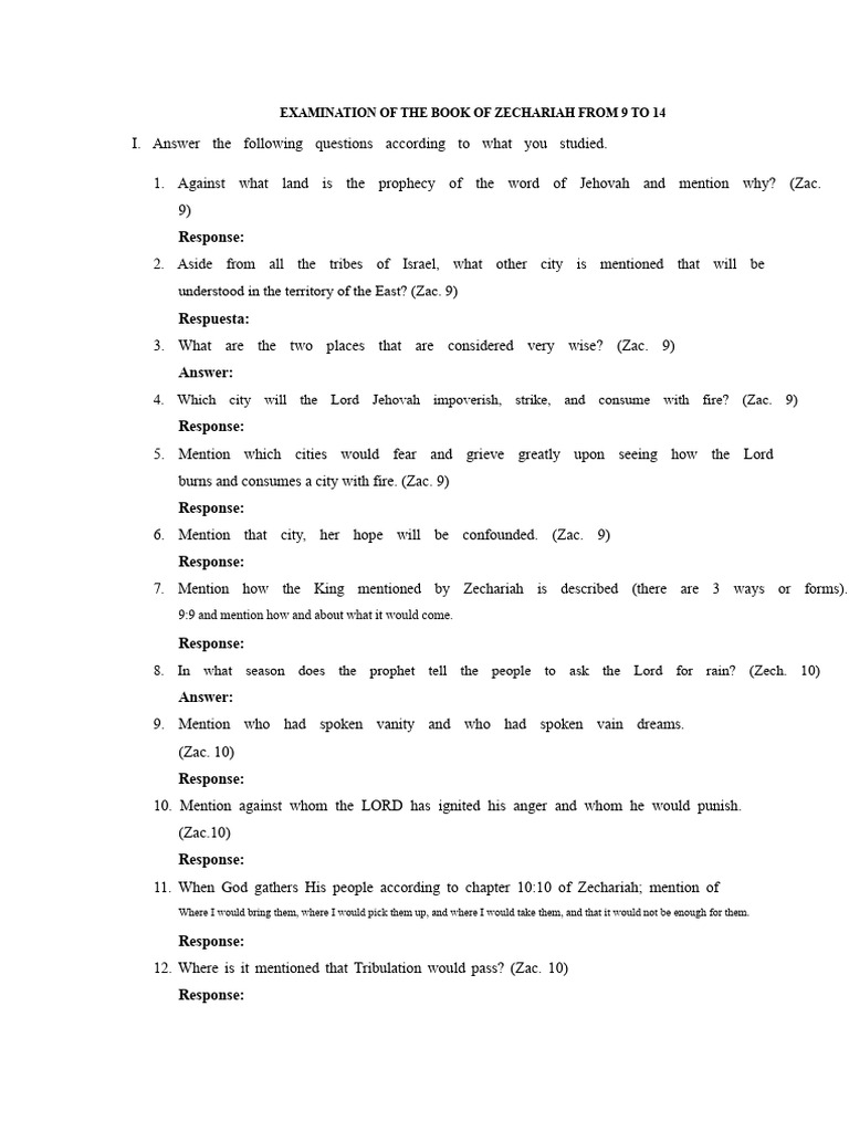 Examination of The Book of Zechariah From 9 To 14 Empty | PDF | Book Of ...