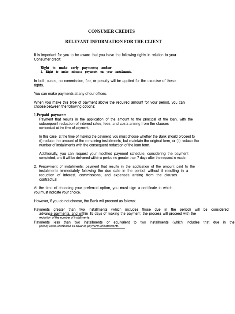 Consumer Credit Payment Rights Explained | PDF