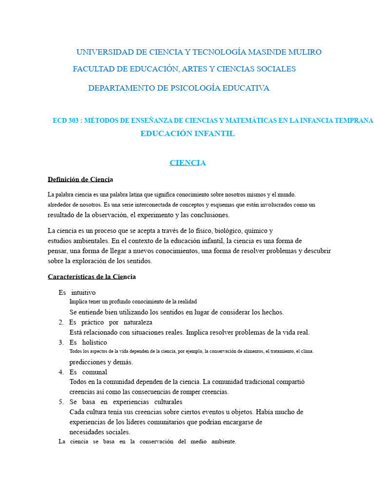 Métodos de Enseñanza de Ciencias en Infancia | PDF | Aprendizaje ...