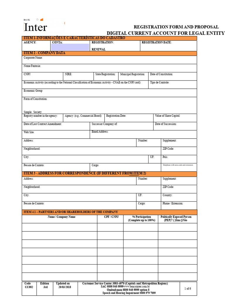 Digital Current Account Registration Form | PDF | Identity Document ...
