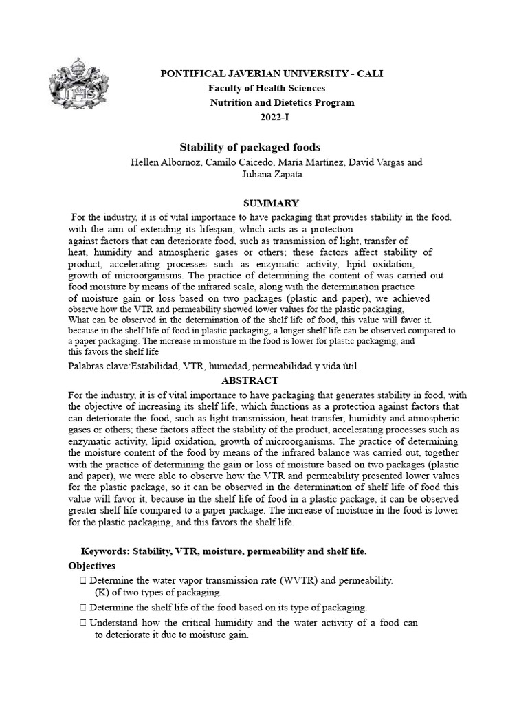 Food Packaging Stability Analysis | PDF | Humidity | Shelf Life