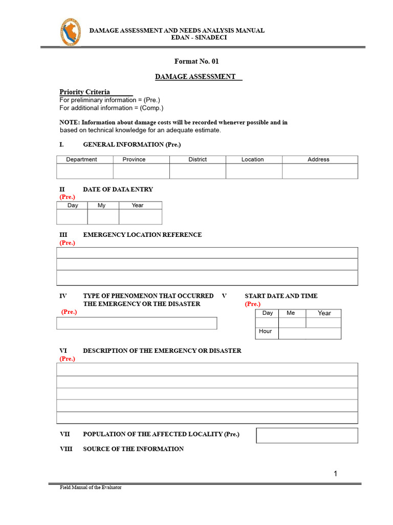 Damage Assessment & Needs Analysis Guide | PDF | Agriculture | Road