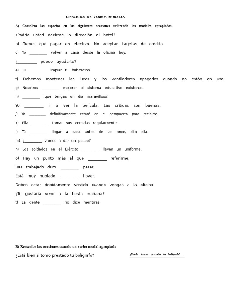 Ejercicios de Verbos Modales en Español | PDF