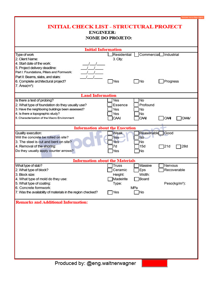 Structural Project Initial Checklist | PDF | Concrete | Composite Material