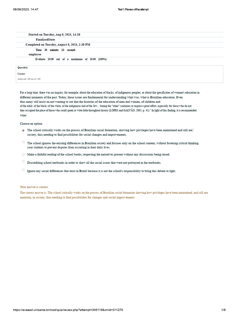 Test 1 - EDUCATION FOR ETHNIC AND RACIAL RELATIONS | PDF | Curriculum ...