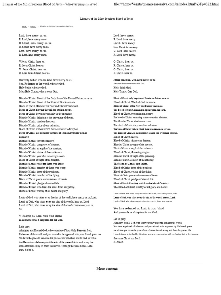 Litany of The Most Precious Blood of Jesus Whoever Prays