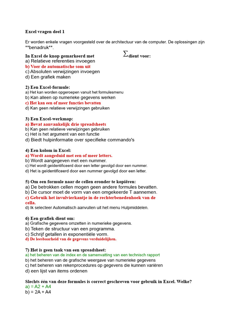 Excel Vragen | PDF