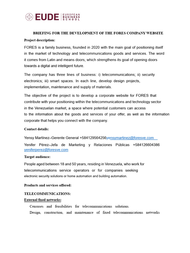 FORES Company Website Development Brief | PDF | Computer Network ...
