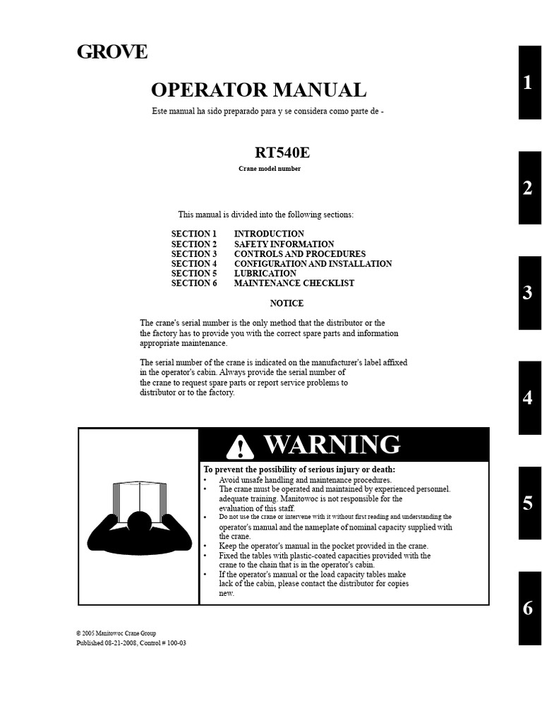 RT540E Crane Operator Manual | PDF | Crane (Machine) | Safety