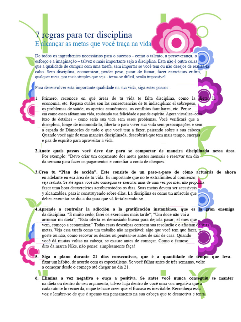 7 Regras para Cultivar Disciplina | PDF | Vida
