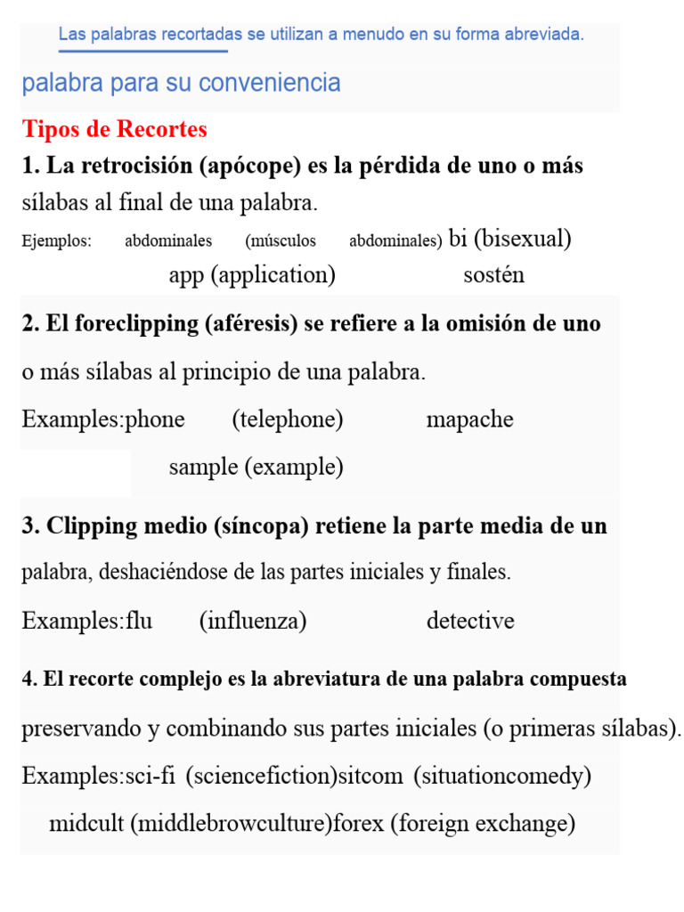 Tipos de Recortes y Ejemplos en Español | PDF