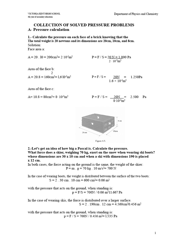 Solved Pressure Problems for Physics Students | PDF | Density | Pressure