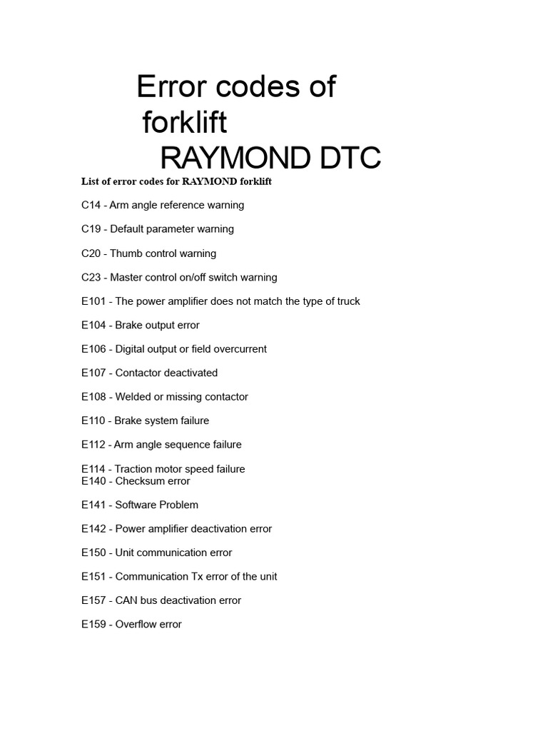 Raymond Forklift Error Codes Guide | PDF