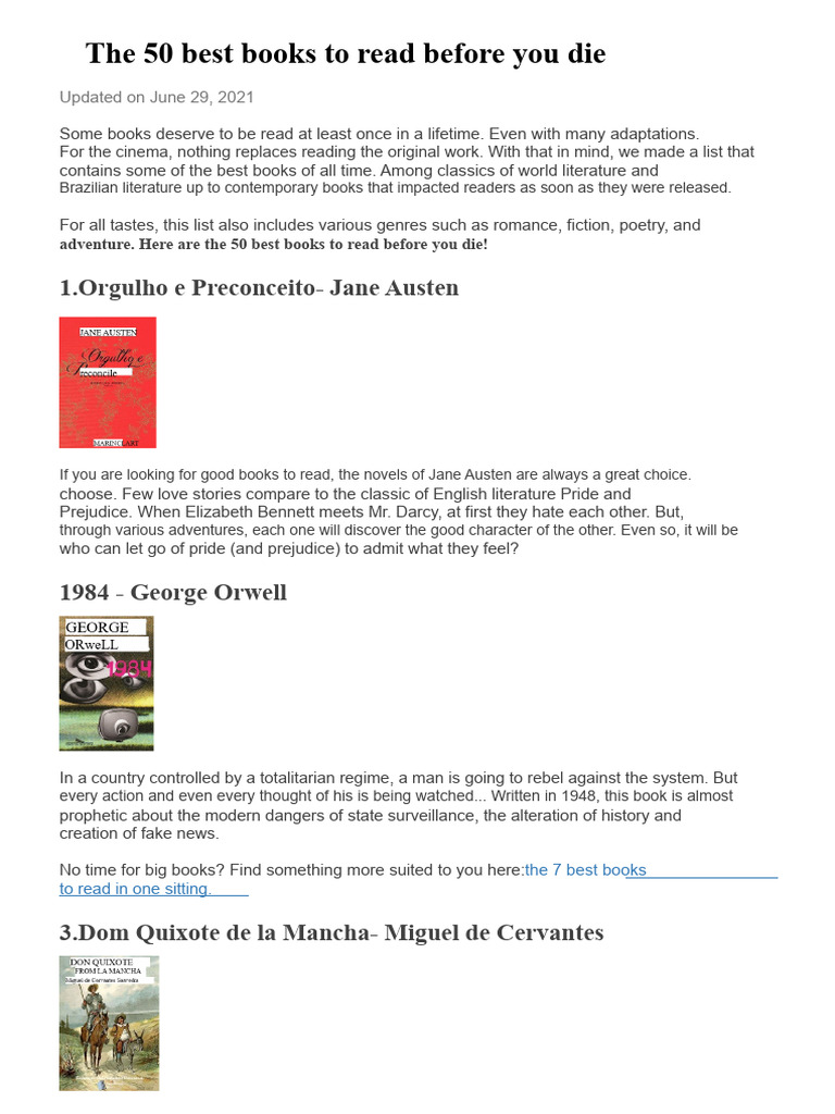 The 50 Best Books To Read Before You Die PDF