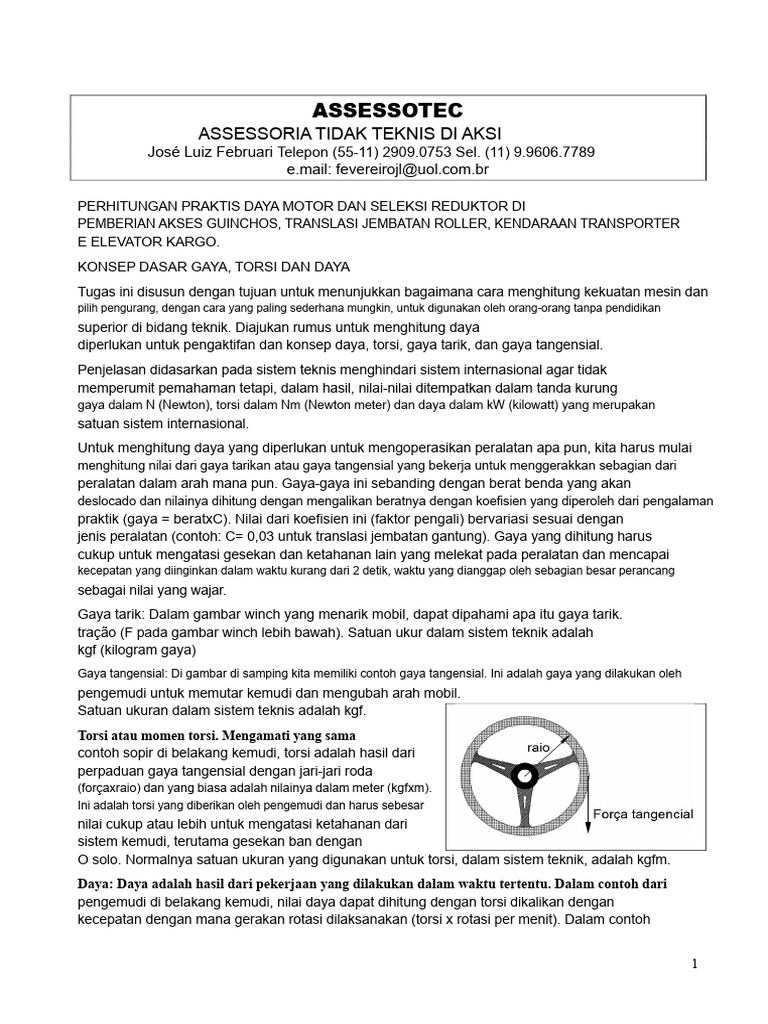 Perhitungan Daya Motor dan Reduktor | PDF