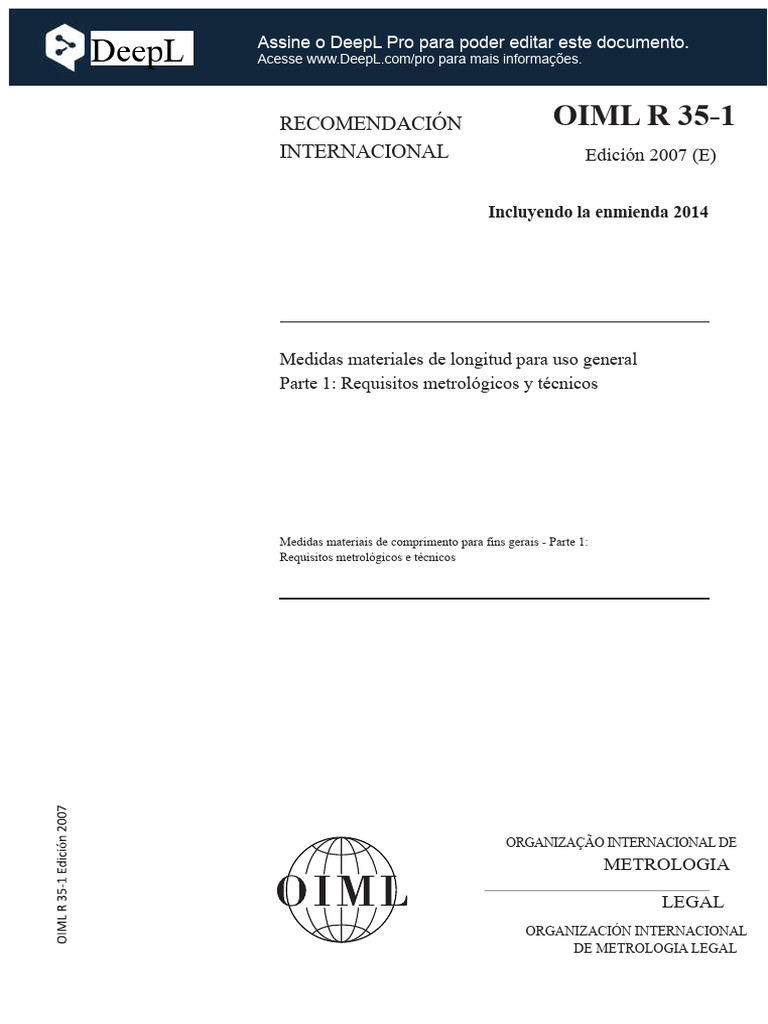 OIML R 35-1: Requisitos de Medidas de Comprimento | PDF | Metrologia ...