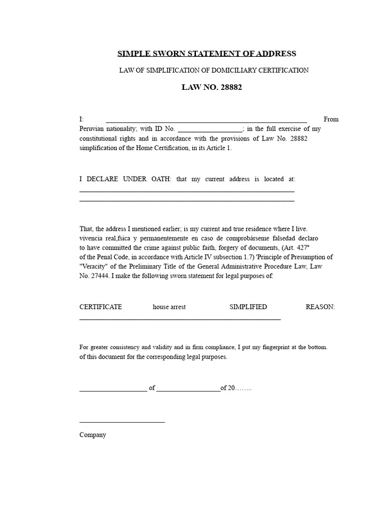 Sworn Statement of Address Form | PDF | Common Law | Public Law