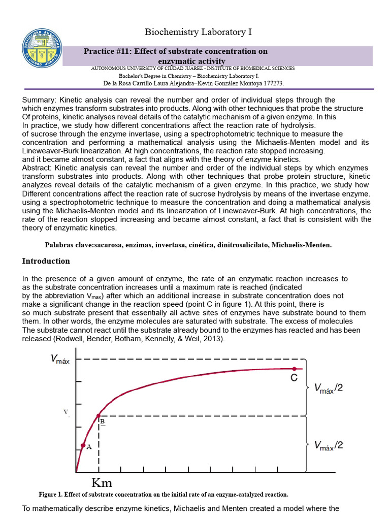 Practice 11. Effect of substrate concentration on enzymatic activity ...