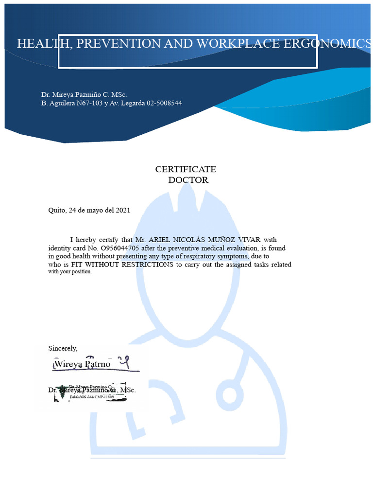 Workplace Health Certification Document | PDF