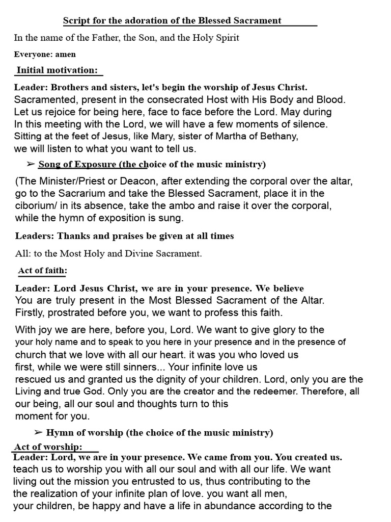 Adoration Script for the Blessed Sacrament | PDF | Eucharist | Mary ...