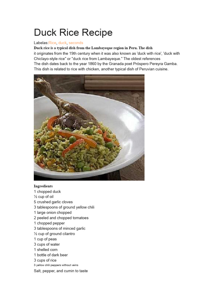 Peruvian Duck Rice Recipe Guide | PDF | Foods | Cuisine