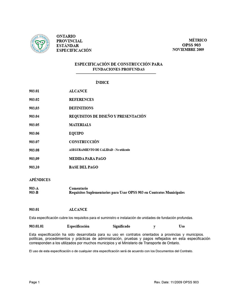 OPSS 903 - Nov09 | PDF | Hormigón | Ingeniería de Edificación