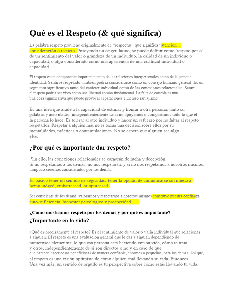 Importancia y Significado del Respeto | PDF | Comportamiento | Aprendizaje