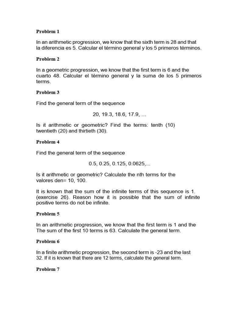 Arithmetic and Geometric Progression Problems | PDF | Arithmetic | Sequence
