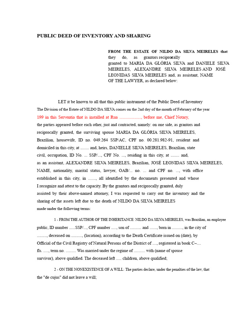 Estate Inventory Deed for Nildo Meireles | PDF | Deed | Justice