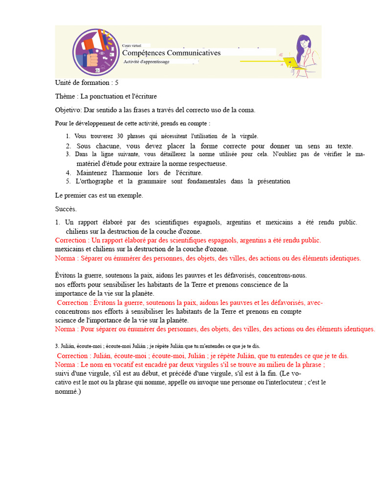 Utilisation correcte de la virgule en écriture | PDF | Phrase ...