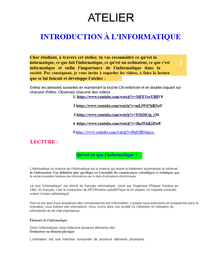 Introduction à l'informatique et ses enjeux | PDF | Informatique ...