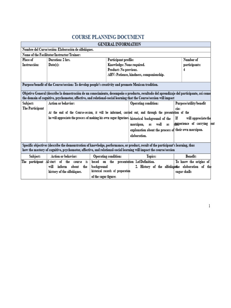 Alfeñiques Course Planning Guide | PDF | Learning | Knowledge