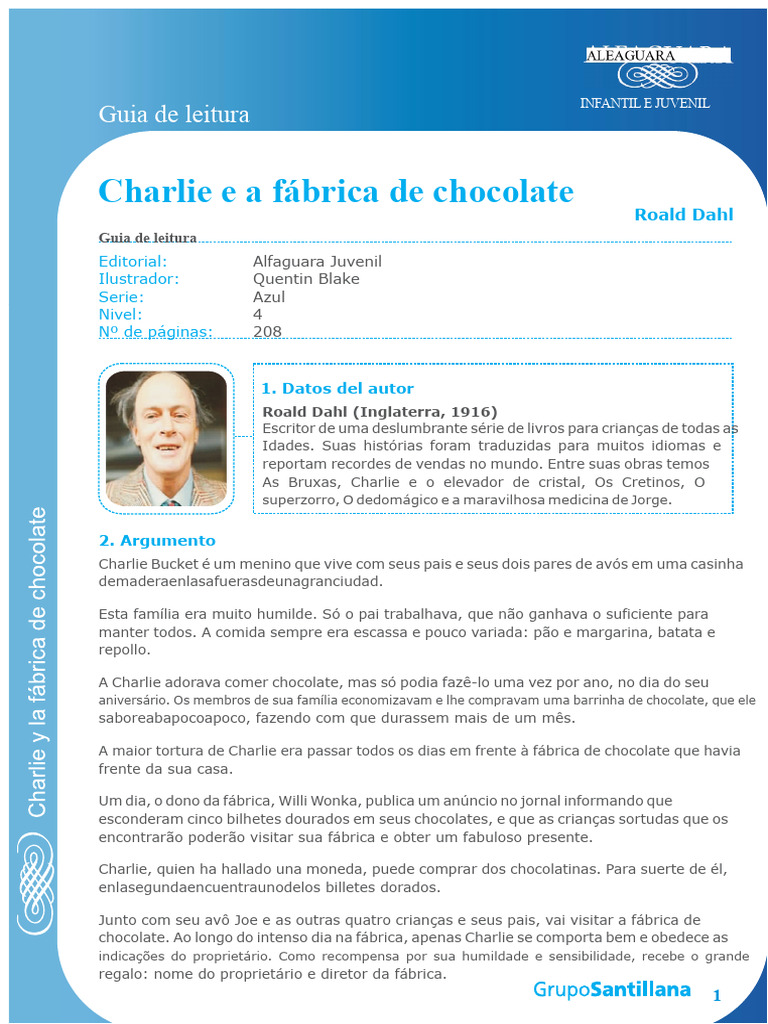 Guia de Leitura: Charlie e a Fábrica de Chocolate | PDF | Família ...