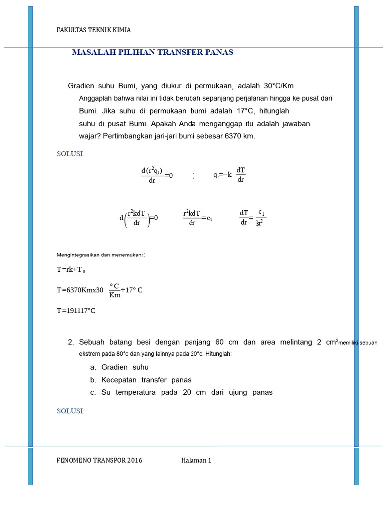 Masalah Transfer Panas dalam Teknik Kimia | PDF